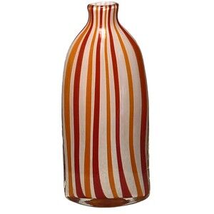 Art Glass Vase Vintage Tall Bottle Stripe White Red Orange Decorative Modern 13"